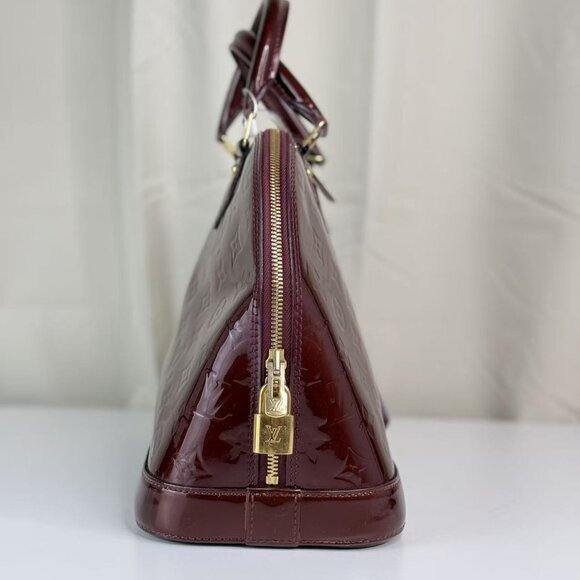 Louis Vuitton Burgundy Alma MM Top Handle Bag Monogram Vernis - Picture 4 of 10